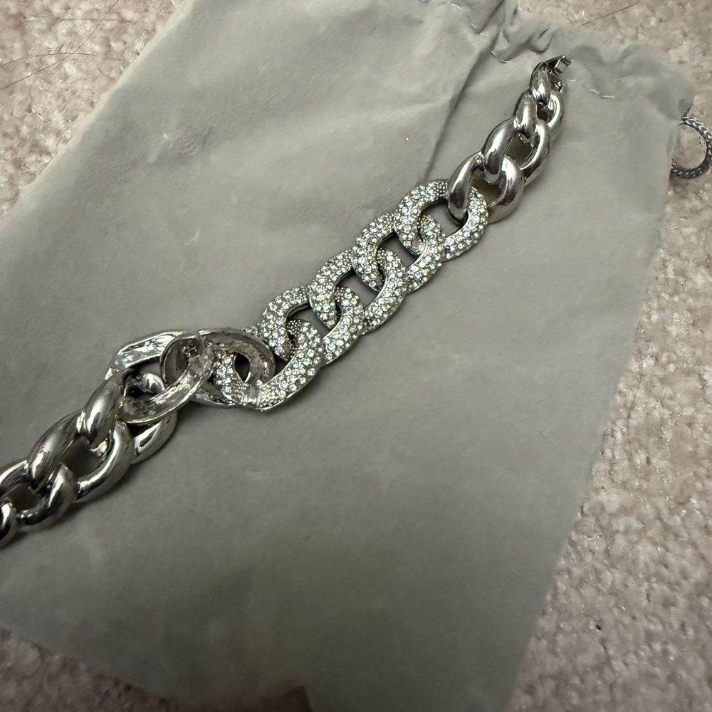 Silver Chain Bracelet with Rhinestones chunky fashion jewelry